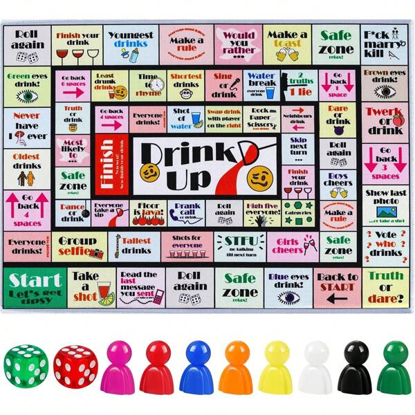 Drinking Board Games For Adults, Rubber Mat Drinking Board Game, Funny Party Interactive Drinking Games For Game Night, Birthday, Family Play Or Any Occasion, Age 21+, 2-8 Players