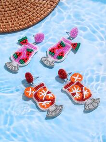 1 对手工玻璃串珠水果杯耳环，适合日常佩戴，夏季珠宝