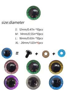 10pcs Of Doll Shining Eyes, 12-26mm Black Plastic Swinging Activity Eyes With Washers - Perfect For Teddy Bears, Puppets And DIY Crafts, Colorful Needle Eye