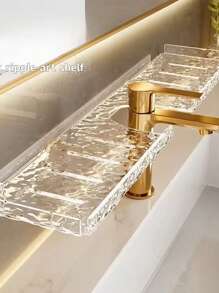 1pc Acrylic Bathroom Vanity Water Wave Pattern Hanging Organizer Rack, Transparent Wall Mount Shower Caddy Back To School