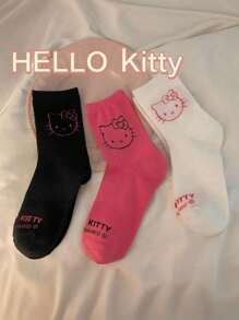 Sanrio 3 Pares de Meias Fofas Hello Kitty, Meias Quentes de Tornozelo para Meninas, Adequadas para Outono/Inverno