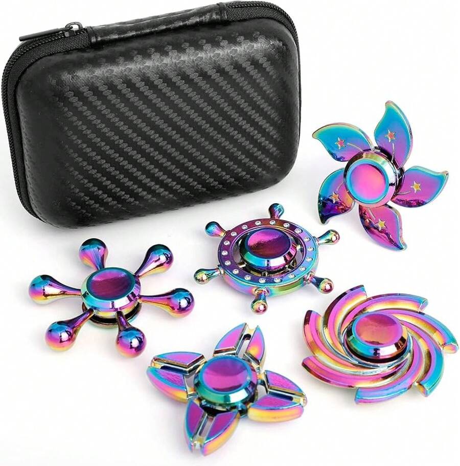 7 Pack Rainbow Fidget Spinners Pack Stress Relief Toys ForAdults, Finger Hand Spinner Metal Fidget Bulk Set Desk Toy For Anti-Anxiety Focus, Cool Small Gadget Novelty Gifts Party Favor - Style 2 - View 1
