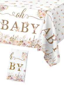 1 Stück 130*220cm, "Hey Baby Boho Babe" Duschthema Tischdecke, "Oh Baby" Text braun Blumen Umrandung Dekorationsmuster Gender Enthüllungsparty Einweg-Tischdecke, Babymoon Party Deko Tischdecke, Willkommen Baby Party Deko, Gender Enthüllungsparty Zubehör, Baby Dusche Geschenk, Babe Dusche Deko, Gender Enthüllungsparty Deko, Küchendekoration, Gender Enthüllungsparty Gastgeschenk