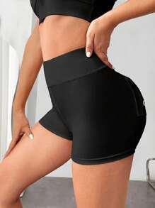Women's High Waisted Yoga Shorts With Button Pocket - Utility Workout Shorts Tummy Control Butt Lifting Comfy Stretchy For Running Gym, Activewear Athleisure Outdoor Fitness Streetwear
