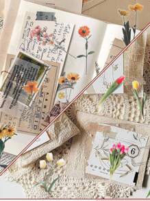 40 Pcs/PackPet Stickers For Scrapbooking Kit Beautiful Tulip Flower Aesthetic Paper Diary Planner Junk Bullet Journaling Decorative Supplies