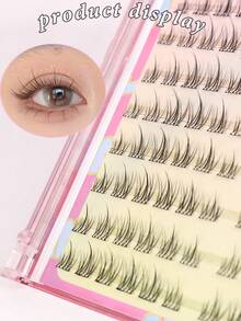 100 簇 C 卷高浓密、无粘合剂、12 毫米自粘式氧气糖果假睫毛，自然单簇，易于初学者和懒散人士使用，卡通睫毛，赠送镊子