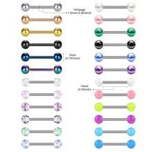 24Pcs Color Balls Multi Style Balls Tongue Rings Nipple Rings Stainless Steel 14G Straight Barbells Piercing Jewelry 12mm, 14mm, 16mm, 18mm - Silver - View 5