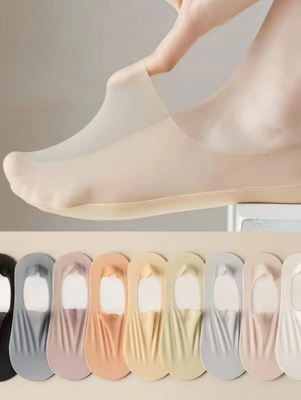 9 paires de chaussettes d'été invisibles - faites de fibre de soie glacée, de nylon et d'un mélange élastique, conception de poche de orteil ultra-fine, antidérapante, pour un usage décontracté au printemps et en été
