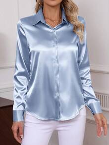 Classic Solid Color Elegant Poplin Shirt Women Daily Office Work Long Sleeve Button Down Blouse Tops 2025 New Arrival