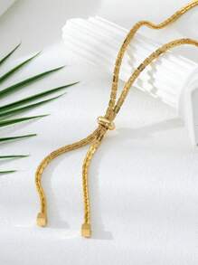 1pc Women's Adjustable Drawstring Snake Bone Design Necklace, Minimalist Fashionable Elevated Look Accessory, Suitable For Parties, Gatherings, Daily Wear, Holiday Gift