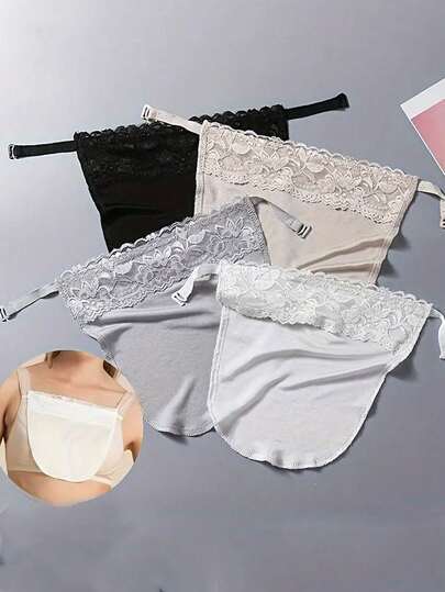 1-4pcs Lace Bra Cover Detachable Breast Cover Chest Cover Women Clothing Accessories,Anti-Peeping Anti-Light Bra,Bralette Accessories With Striped Pattern, Removable Washable, Invisible Delicate Lace Trim, Short Style, Lingerie Accessory
