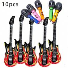 6pcs/Set Inflatable Rock Star Party Favors, Including Inflatable Microphone Stands And Phone Guitar Party Decorations, 80s 90s Theme Accessories