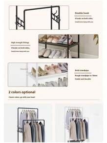 1pc New Movable Double Rod Clothes Coat Rack, Standing Multi-Layer Garment Hanger For Bedroom, Dorm, Rented House, Holds Clothes, Hats, Bags & Shoes