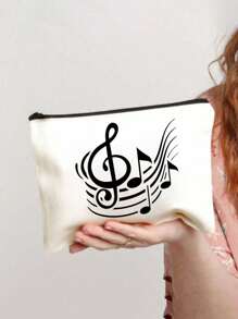 Vibrant Musical Note Print Canvas Cosmetic Bag, Durable, Versatile, And Stylish Shopping Companion -Perfect Gift For Music Fans , Travel Small Items Portable Storage Pouch, Gift,Makeup Bag,Women's Simple And Large Capacity Travel Makeup Bag, Earphones,Data Cable,Accessory Storage, Coin Bag, Suitable For Men And Women, Birthdays, Holidays, Back To School, Vacation, Beach, Travel