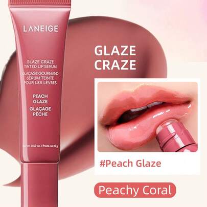 Laneige K-Beauty Glaze Craze 有色唇部精华，丰唇，12g，含多肽滋养保湿，用于唇部护理和上色，95% 护肤底霜，12 小时高光泽，日常妆容