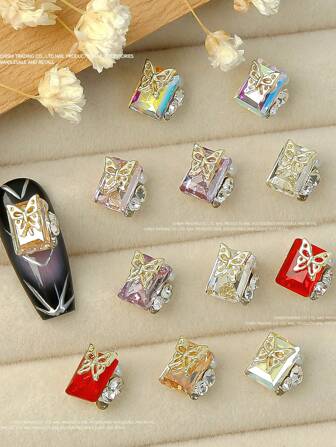 10/20颗混色蝴蝶长方形叠钻水晶钻不掉底高亮珍珠异形钻材料DIY美甲宝石美甲用品
