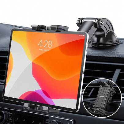 OHLPRO Tablet Holder For Car Dashboard, IPad Car Suction Cup Mount For Truck Windshield Vent With Flexible Arm Clip, For All 5"-13" Apple IPad Galaxy Tab Tablets, 360° Rotation