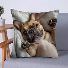 TOPSSCTR 1 față de pernă cu imprimeu vintage cu buldog francez, imprimare pe o singură față, lavabilă la mașină, închidere cu fermoar, material poliester, potrivită pentru diverse camere - ideală pentru Crăciun, Anul Nou, Ziua Îndrăgostiților (inserția de pernă nu este inclusă), față de pernă decorativă - Maro - Vizualizare 10
