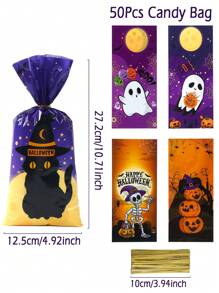 25/50/100 Piezas Bolsa de Caramelos de Halloween, Bolsa de Regalo con Patrón de Fantasma, Calabaza y Calavera, Bolsa de Embalaje de Regalo de Halloween, Bolsa de Obsequios de Fiesta de Halloween, Bolsa para Dulces, Bolsa para Snacks y Galletas, Decoración de Trick or Treat para Halloween, Decoraciones de Fiesta de Halloween, Artículos para Fiestas Navideñas, Decoración de Otoño