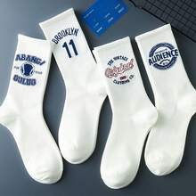 1/5 أزواج جوارب طاقم رياضية نسائية لافتات وخطوط ملونة، قابلة للتنفس، جوارب للأزواج