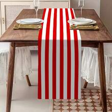 1 pieza Elegante Camino de Mesa a Rayas Rojo y Blanco - Estilo Campestre, Tela de Poliéster, Ideal para Cocina, Comedor, Fiesta, Decoración del Hogar, Tocador o Decoración de Sobremesa, Decoración de Mesa de Comedor - Rojo y blanco - Ver 5