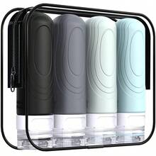 Toiletries Bottles Certified 3 Oz Leak-Proof Silicone Containers Shampoo, Conditioner, Easy To Squeeze And Portable, Travel Essentials (Pack Of 4) Black