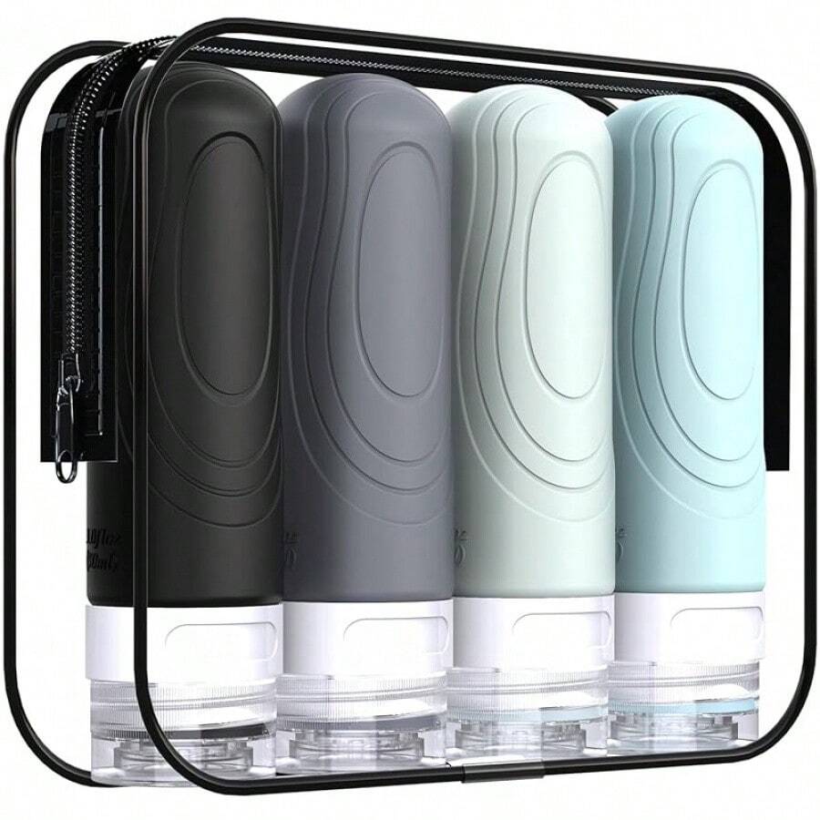 Toiletries Bottles Certified 3 Oz Leak-Proof Silicone Containers Shampoo, Conditioner, Easy To Squeeze And Portable, Travel Essentials (Pack Of 4) Black