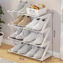 1pc 4-Layer Z-Shaped Shoe Rack, Easy To Assemble, Metal Tube And Plastic Bracket, Stackable Storage Organizer, Suitable For Home, Dormitory And Living Room, Space Saving Floor Design, Shoe Storage Organizer