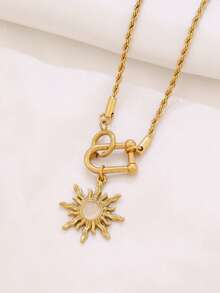 1 件不锈钢太阳吊坠项链时尚蛋白石绿松石饰物 U 形扣吊坠项链链项链女士珠宝礼物 - 項鍊 - 查看 7