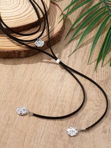 1pc Simple & Fashionable Velvet Cord Self-adjusting Round Pendant Necklace, European And American Style - View 3