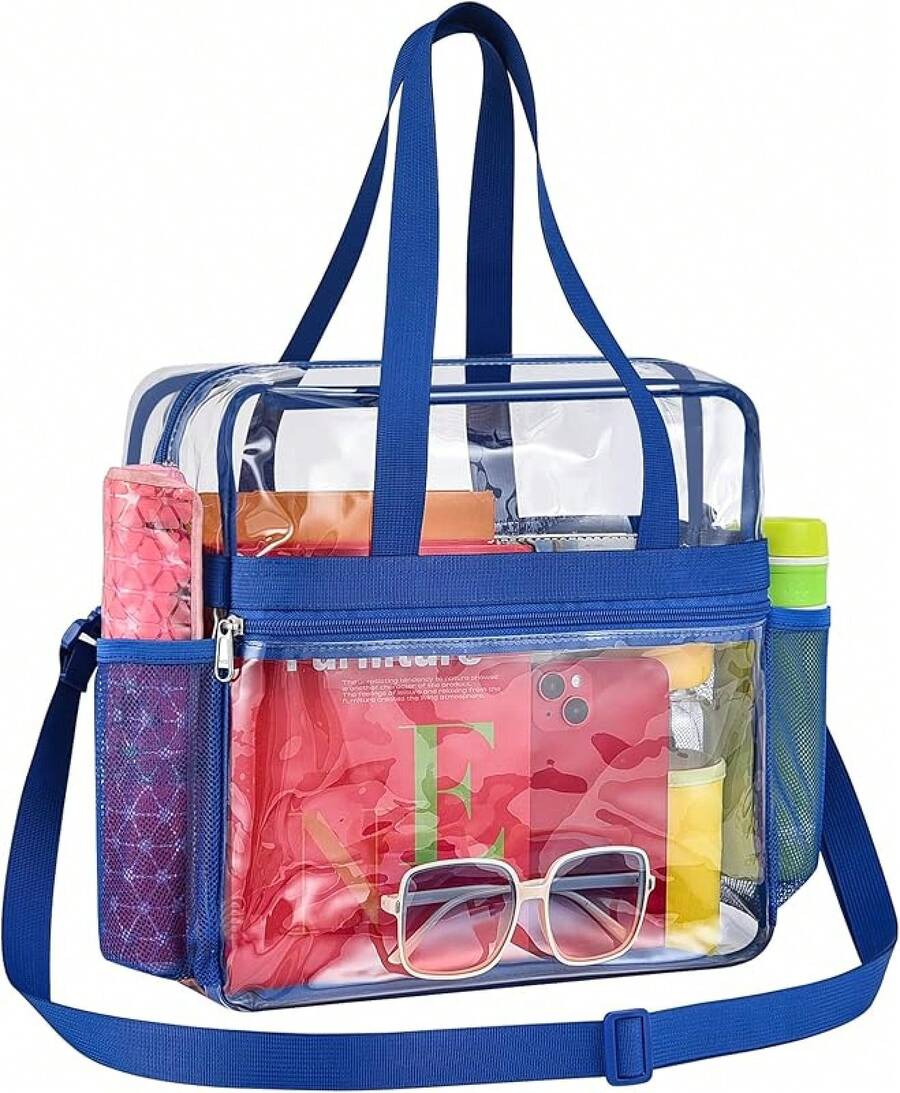 Paxiland Clear Bag For Stadium Events 12x6x12, Clear Tote Bag With Reinforced Strap, Transparent Bag For Sports Concert - Blue - View 1
