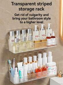 1 Pieza Caja de almacenamiento montada en la pared, diseño sin perforación y con drenaje - Organizador transparente ahorrativo de espacio para cocina/baño | Cajas de almacenamiento, Organizadores de pared, Almacenamiento de baño