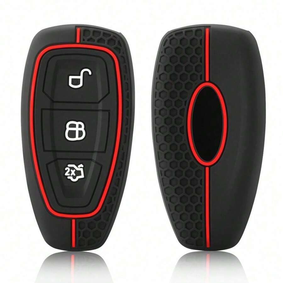 Silicone Remote Key Cover Car Key Chain Key Protector Compatible With Focus, Grand C, Max, Kuga, Mondeo, Carnival, EcoSport, Transit - Black - View 1
