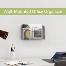 EasyPAG Mesh Wall File Organizer Vertical Mounted Single Pocket Holder For A4 Letter Size Files RustProof Metal Organizer For Office Home School Silver