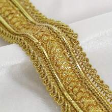 1pc Golden Lace Trim With Elegant Embroidery And Tassel, Suitable For Garments, Hats, Bags, Home Decor Accessories