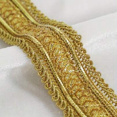 1 yarda de Encaje dorado con bordado elegante y borlas, adecuado para prendas de vestir, sombreros, bolsos, accesorios de decoración del hogar