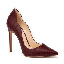 Royalz Croco High Heel Pumps With Curved Heels In Burgundy Wine