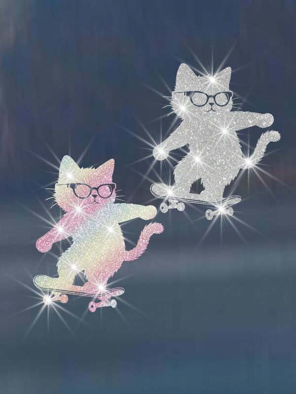 Cute Cat Skateboarding Reflective Car Sticker, Suitable For Car, Motorcycle, Bike, Electric Vehicle, Window, Wall, Laptop, Tablet Or Any Smooth Surface