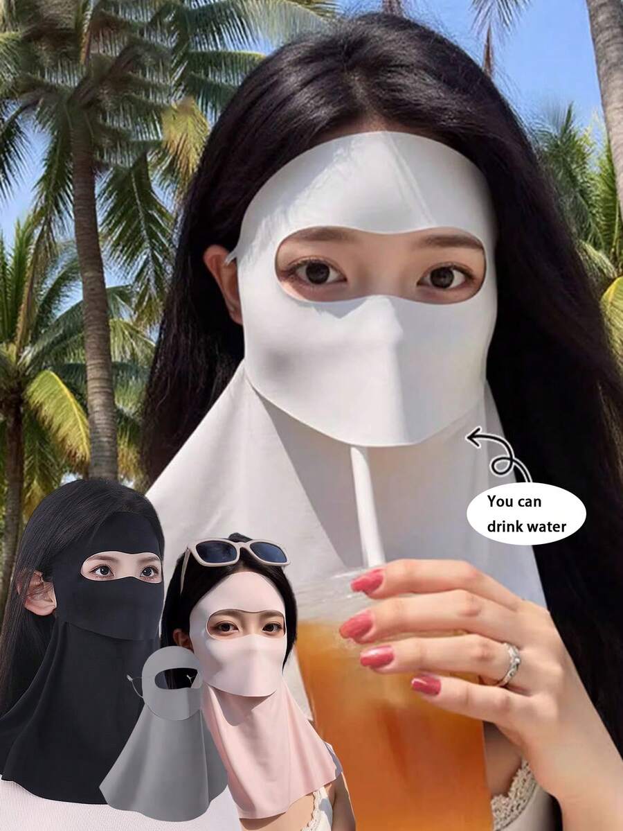 1 pieza Mascarilla de verano para mujer con agujero para beber, protector facial de alta calidad que cubre el cuello, protección anti-UV, transpirable