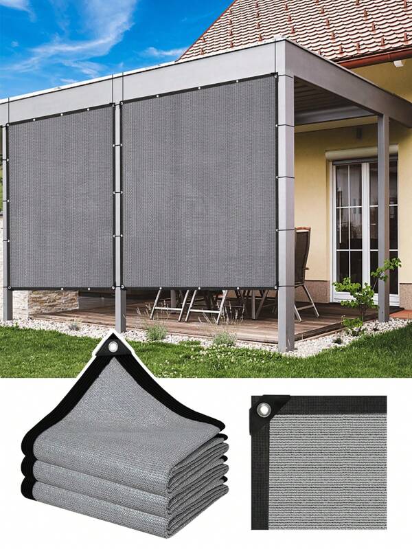 VANDHAM 1pc VANDHAM Sun-Shading Privacy Curtain. Outdoor Sun-Shading Fabric With Eyelets And Reinforced Edges, Suitable For Patio, Garden Canopy, And Yard Privacy Protection. Grey Color.