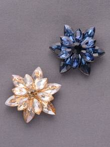 2 pièces/set Boutons de mode polyvalents en métal de grande taille avec strass multicolores en verre à forme de fleur. Convient pour manteau en fourrure, pull, décoration d'uniforme, bouquet DIY, chapeau, sac, accessoires de boîte à bijoux