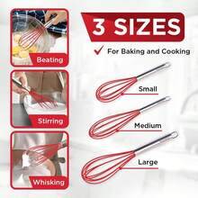 Set 3 Packs,Metal Whisks For Cooking Stainless Steel Whisk,Kitchen Accessories,Kitchen Wisking Tool Balloon Wisk 8" 10" 12" Silicone Whisk For Baking, Whisking, Mixing, Blending - Multicolor - View 9