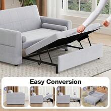 2 Seater Sofa Bed, 3 In 1 Convertible Corner Sofa Bed, Pull Out Linen Double Sleeper Chair Bed With Pocket And Adjustable Backrest For Living Room, - Light Grey - View 8