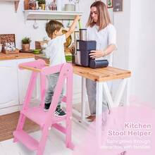 Foldable Kitchen Tower, Learning Tower With 3 Adjustable Height, Kitchen Step Stool For Kids With Magnetic Whiteboards 1-6 Years Children Stool - Log Color. - View 8