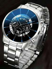 1pc Retro Men's Stainless Steel Watch Luxury Quartz Wristwatch Calendar Clock Men's Business Casual Watch Fashion Items That Enhance Men's Charm, Choices For People With Taste Father's Day Gifts Are The Best Way To Express Love To Fathers.