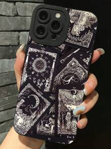 1pc Minimalist Personalized Tarot Card Pattern Black Eye Shockproof Anti-Fingerprint Mobile Phone Case, Compatible With IPhone 16 Pro Max/16/16 Pro/16 Plus/15 Pro Max/15 Pro/15 Plus/15/11/12/13/14 Pro Max/XS/XR/11 Pro/11 Pro Max/12 Pro/12 Pro Max/13 Pro/13 Pro Max/7 Plus/14 Pro/14 Pro Max/14 Plus/7 Plus/8 Plus/8/SE2/12 Mini/13 Mini, Soft Cover, Anti-Yellowing