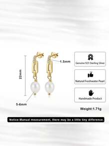 ORSA JEWELS 1 par de pendientes de plata de ley 925 con perlas de agua dulce en forma de gota y circonita brillante, diseño de clip de papel como joyas de mujer para regalo de cumpleaños, Día de San Valentín, boda, compromiso y uso diario