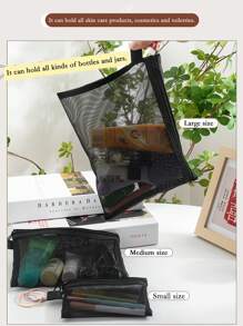 1/3 Stücke graue und schwarze Reisetasche für Kosmetik, aus Nylonmaterial gefertigt, geeignet zum Aufbewahren von Lippenstift, Puder, Lipgloss, Lotion, Handcreme und anderen Damen-Kosmetikartikeln. Zusätzlich können darin auch Alltagsgegenstände wie Masken, Stifte und Radiergummis aufbewahrt werden.