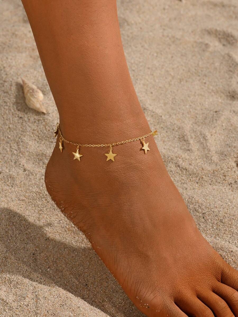 1 件装 Ins 简约不锈钢五角星女士脚链百搭脚部配饰