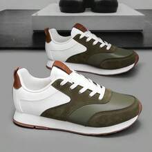 WANWEISI Men's Breathable Non-Slip Casual Fashion Sneakers, Lightweight Soft-Sole Travel Running Shock-Absorbing Increased Height Chunky Sneakers, Flat Non-Slip Rubber Sole - 綠色 - 查看 4